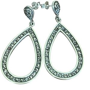 READ DESCRIPTION- Stunning Vintage Sterling Silver & Marcasite Teardrop Dangles
